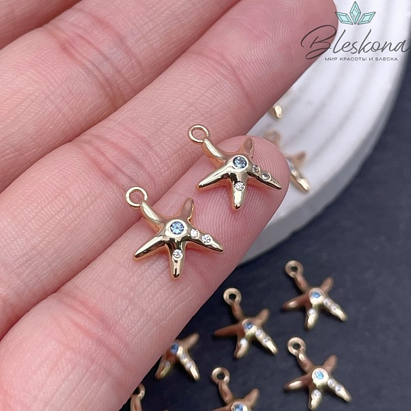 14*10 мм Цвет золото, Подвеска Морская звезда голубой циркон
