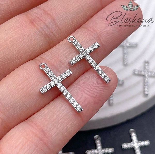 21*12,5 мм Цвет серебро, Подвеска Крест цирконы