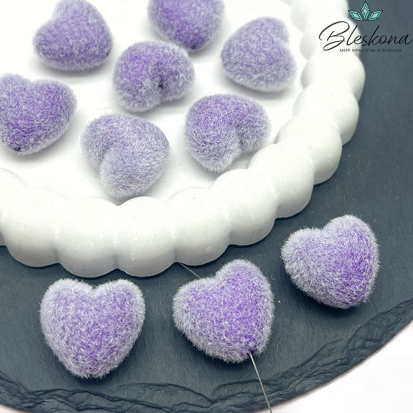 21мм Бархатная бусина Сердце, Цвет сиреневый