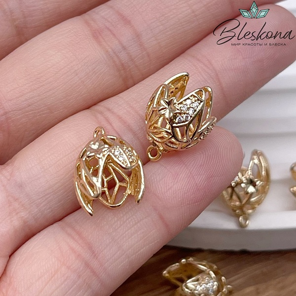 16,5*12,5 мм Цвет золото, Концевик с цирконами