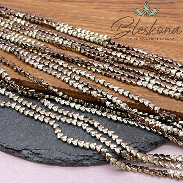 4 мм Гематин сердце объемное, темное золото имитация