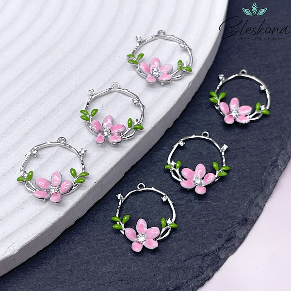 Подвеска круг с цветком,цвет серебро 17,5мм