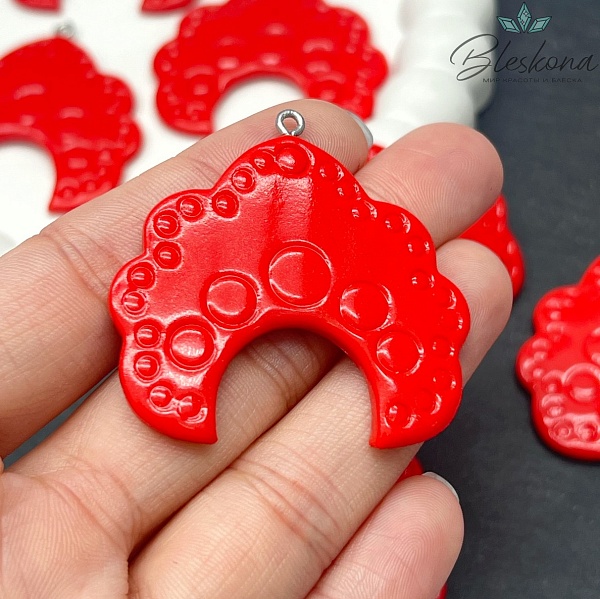 43 мм, Цвет серебро, Подвеска кокошник красный с вырезкой