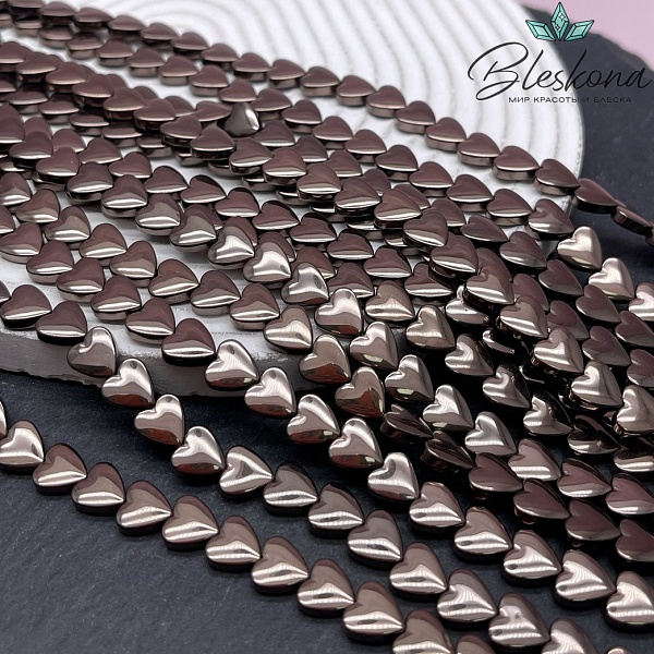 8 мм Гематин сердце объемное, цвет коричневый №1 (шоколадный)