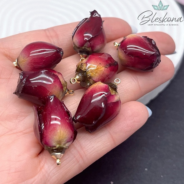 18-25 мм, Цвет золото, Подвеска роза в эпоксидной смоле №2