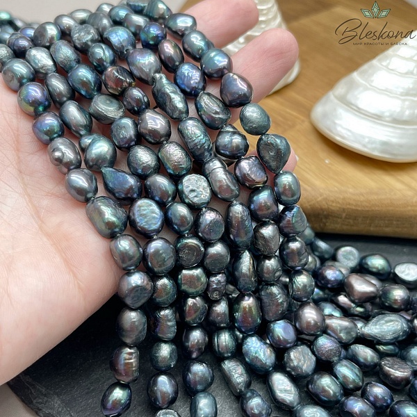 Жемчуг барочный рис черный хамелеон 8-8,5 мм