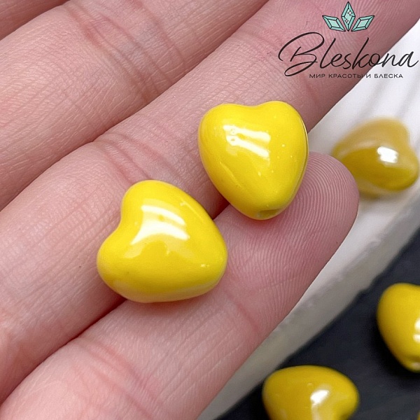 12 мм Бусина сердце, керамика цвет желтый
