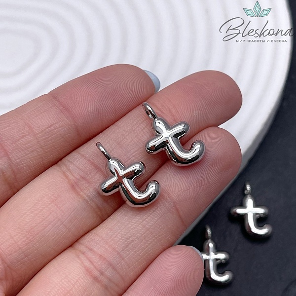 18 мм, Цвет серебро, Буква объемная T