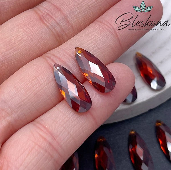 18*7 мм, Подвеска Циркон капля темно-оранжевая №1 (кубический цирконий, фианит) 
