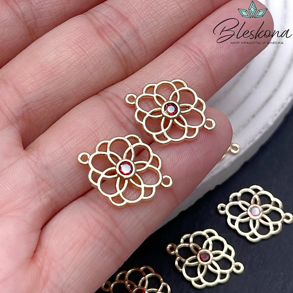 19,7*15 мм Цвет золото, Коннектор цветок красный циркон