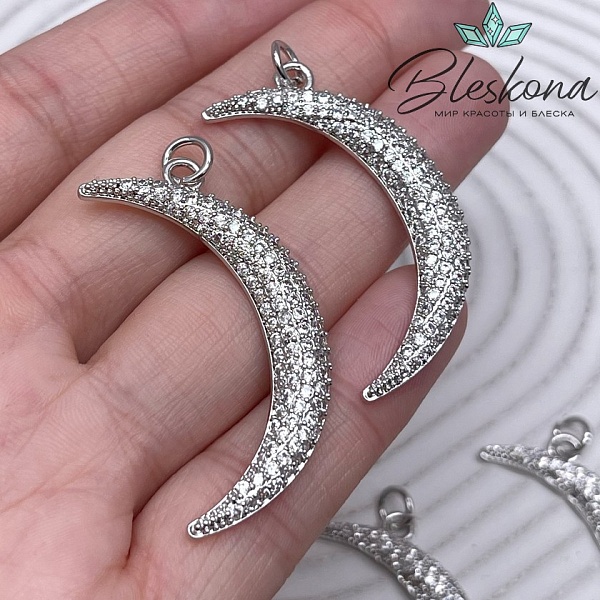 41,5*26 мм Цвет серебро, Подвеска полумесяц с цирконами 