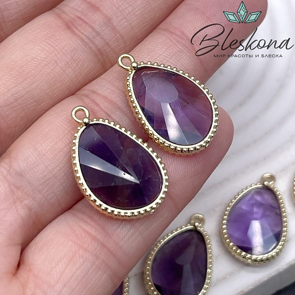 14,4*23мм, цвет золото ,Подвеска капля Аметист