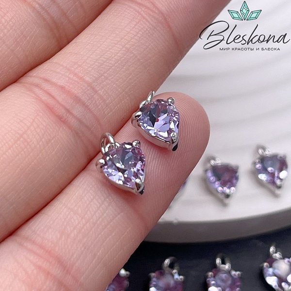 8,8*6,7 мм Цвет серебро, Подвеска сердце фиолетовый циркон 