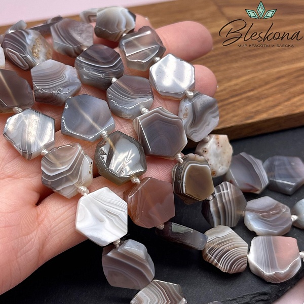Агат Ботсвана фриформ, шестиугольник 14-16 мм