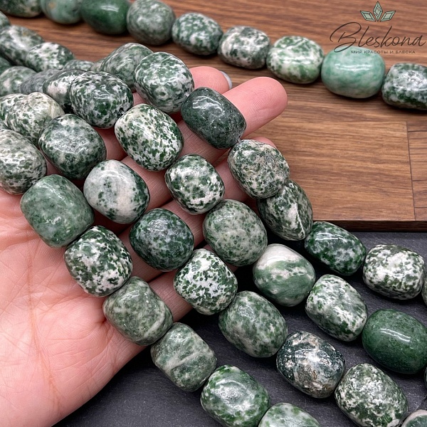 (17-20)*(15-17) мм Яшма зеленая пятнистая прямоугольник галтовка