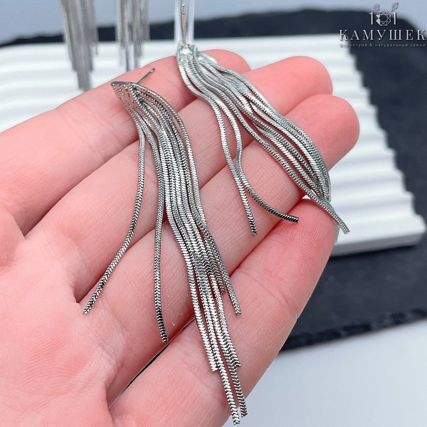 Пусеты шторки, цвет серебро 70*8,5 мм