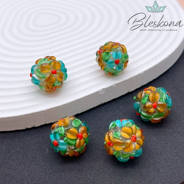 16 мм  Бусина шар цветок оранжевый