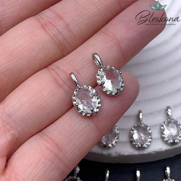 15*8 мм Цвет серебро, Подвеска овал циркон 