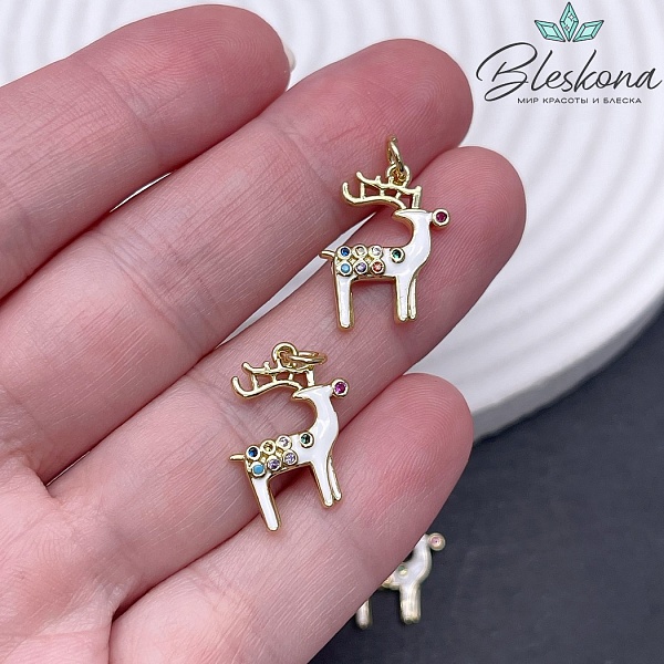 17*14 мм Цвет золото, Подвеска Олененок с эмалью и цирконами