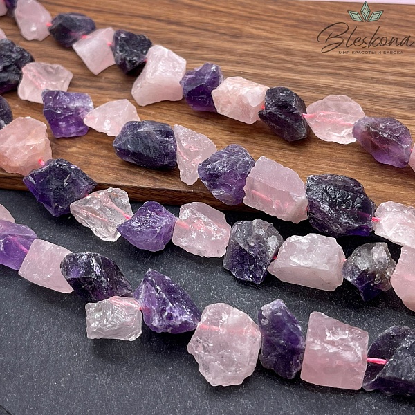 Микс куски аметист, розовый кварц (15-20)*(8-16) мм