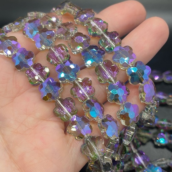 8 мм Стекло Lux, цветок, цвет песочный с фиолетовым переливом