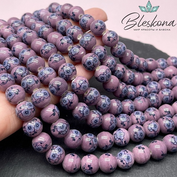 10 мм Керамика Бусина роспись гжель №30