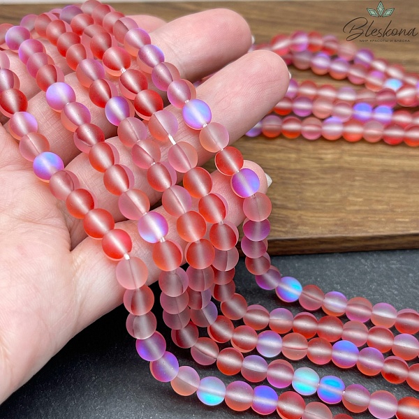 Опал красный матовый, имитация 6 мм