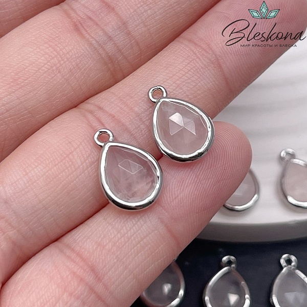 14*9,5 мм Цвет серебро, Подвеска капля Розовый Кварц огранка