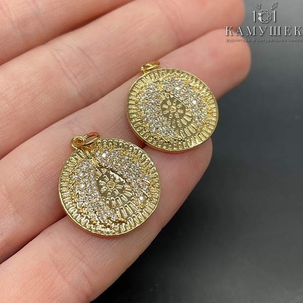 19,5мм Цвет золото, Подвеска крылья ангела цирконы  