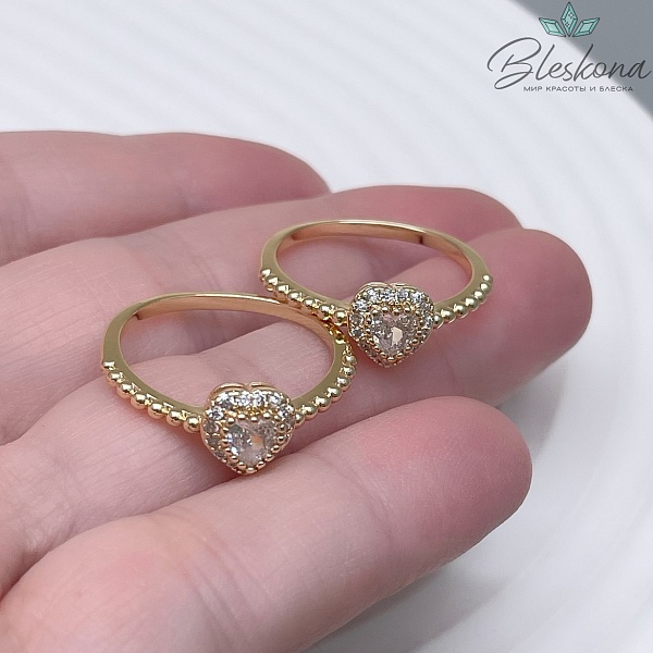 20,5 мм Цвет золото, Кольцо неразъемное сердце белые цирконы