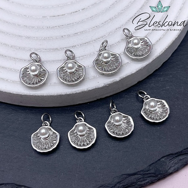 13*11 мм Цвет серебро, Подвеска Ракушка с жемчужиной 