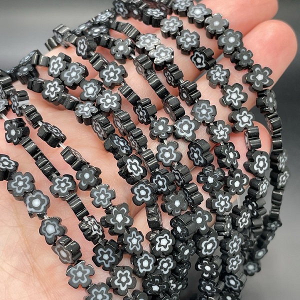 Муранское стекло черное цветок  6,5-7,5 мм