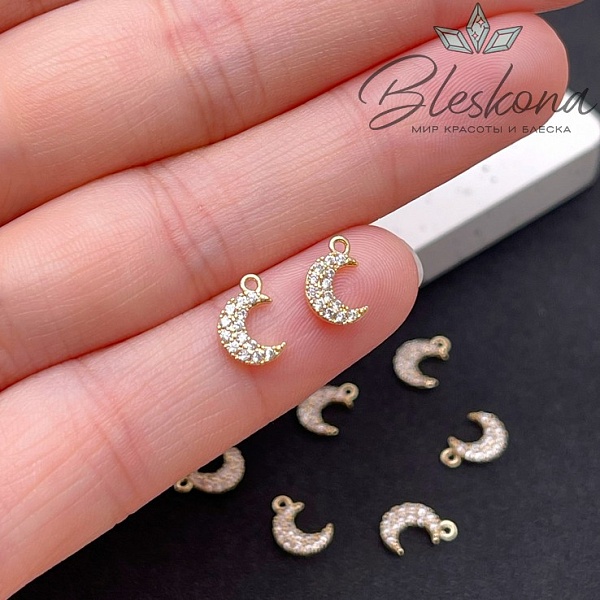 9*6,5 мм Цвет золото, Подвеска Полумесяц цирконы мини