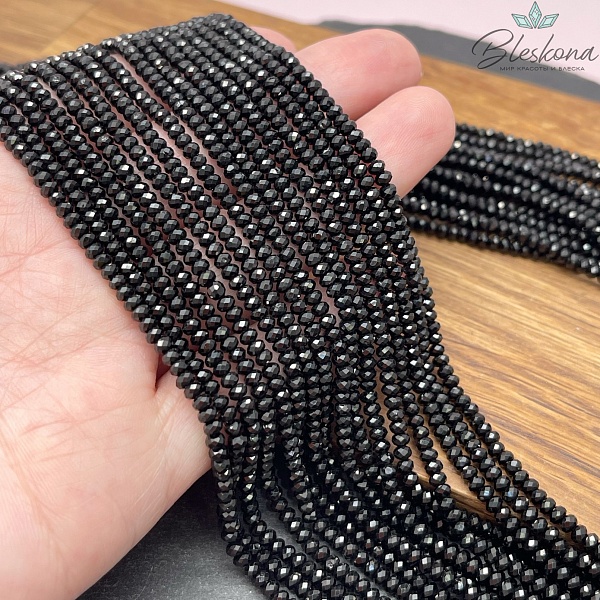 Турмалин черный (Шерл) алмазная огранка рондели 2*3 мм