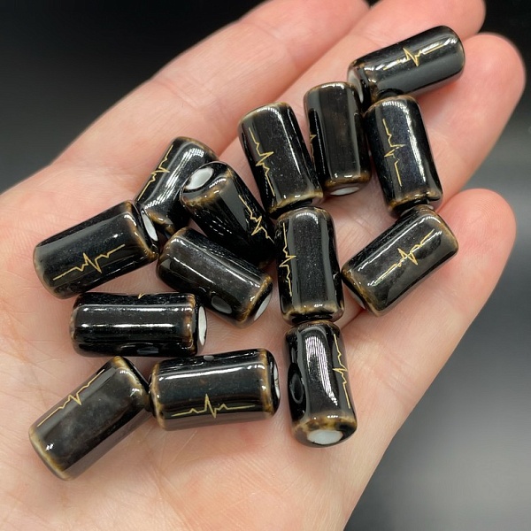 16*9 мм Бусина трубочка, керамика цвет черный пульс