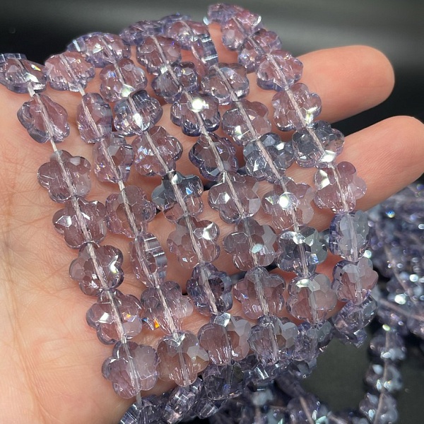 10 мм Стекло Lux,цветок, цвет бледно- лиловый