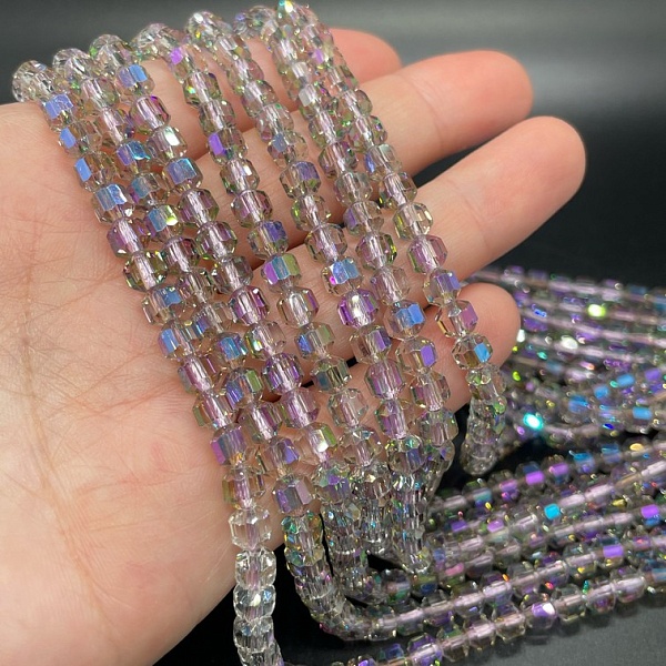 5*5,3 мм, Стекло Lux, многогранник, цвет лиловый с переливом