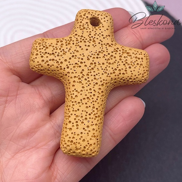 Лава Вулканическая Подвеска крест горчичный 66*52 мм