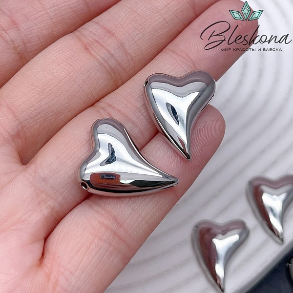 20,7*16 мм Цвет серебро, Подвеска-бусина Сердце объемное 