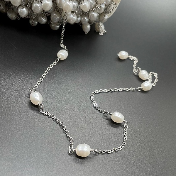 Цепь №267 цвет серебро 2*2,5 мм, имитация жемчуга