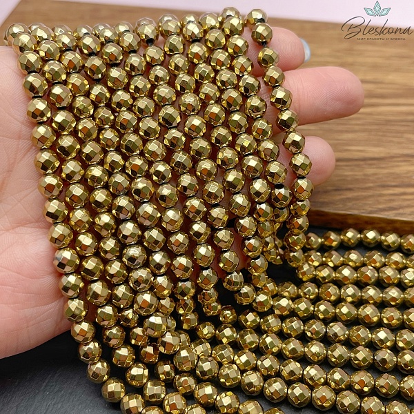 6 мм Гематин имитация огранка, цвет темное золото