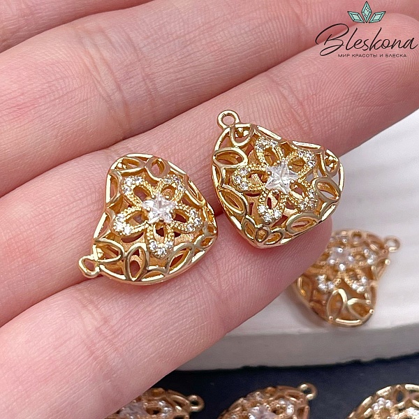 14,4*12,2мм Цвет золото, Подвеска Сердце цветок цирконы 