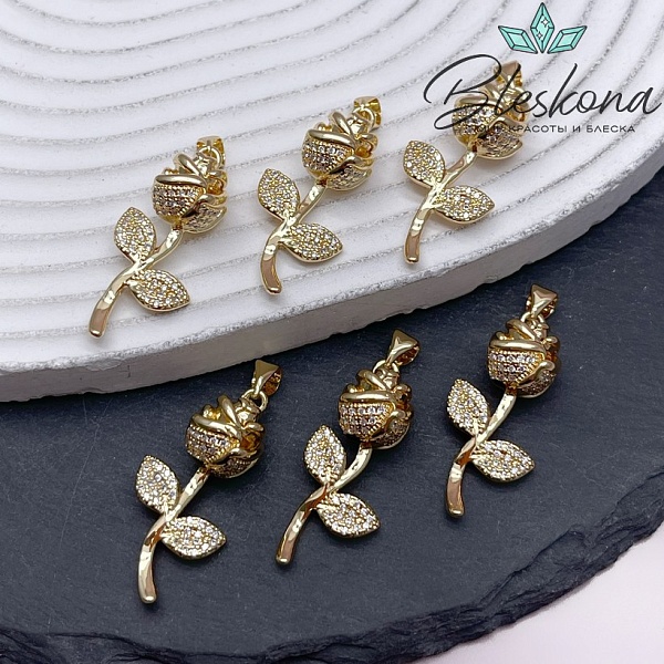 31*14,5 мм Цвет золото, Подвеска Роза с цирконами