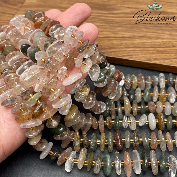 Микс Рутиловых кварцев сколы шлифованные (2-4)*(11-13) мм