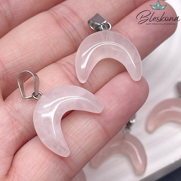 19*16,5 мм Цвет серебро, Подвеска лунница Розовый Кварц