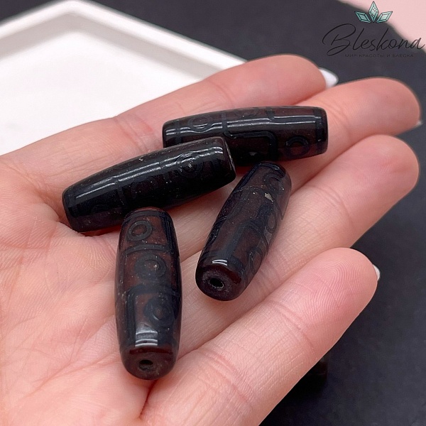 Бусина Дзи 9 глаз черно-коричневый  бочонок 30*11 мм