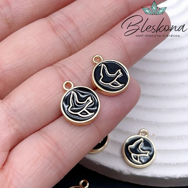 15*12 мм Цвет золото, Подвеска Ласточка черная эмаль