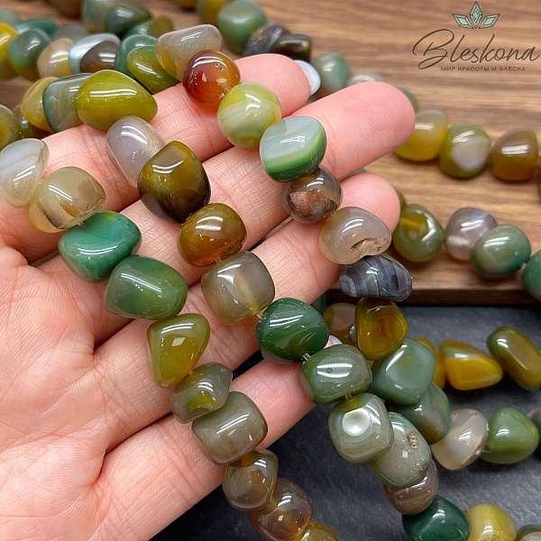 Агат желто- зеленый (тонированный) галтовка фриформ (7-11)*(10-11)