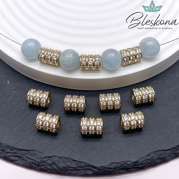 9,5*7,5 мм Цвет золото, Бусина цирконы 3 ряда