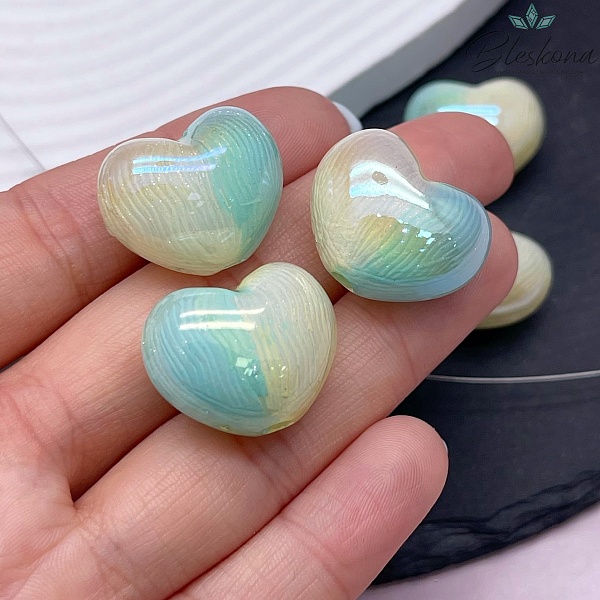 18*22 мм Бусина зефирное сердце  желто- зеленое с переливом